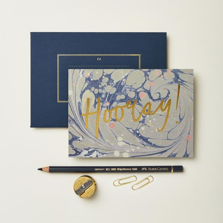 Blue marble 'Hooray' card - The Bristol Artisan Handmade Sustainable Gifts and Homewares.
