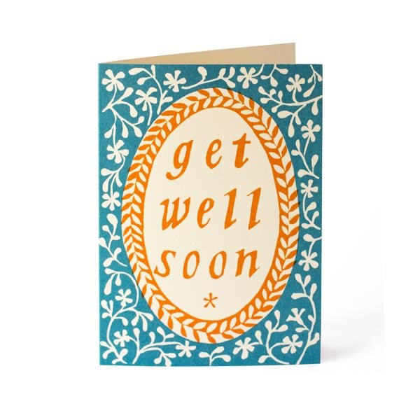 Get well soon card - orange & turquoise - The Bristol Artisan Handmade Sustainable Gifts and Homewares.
