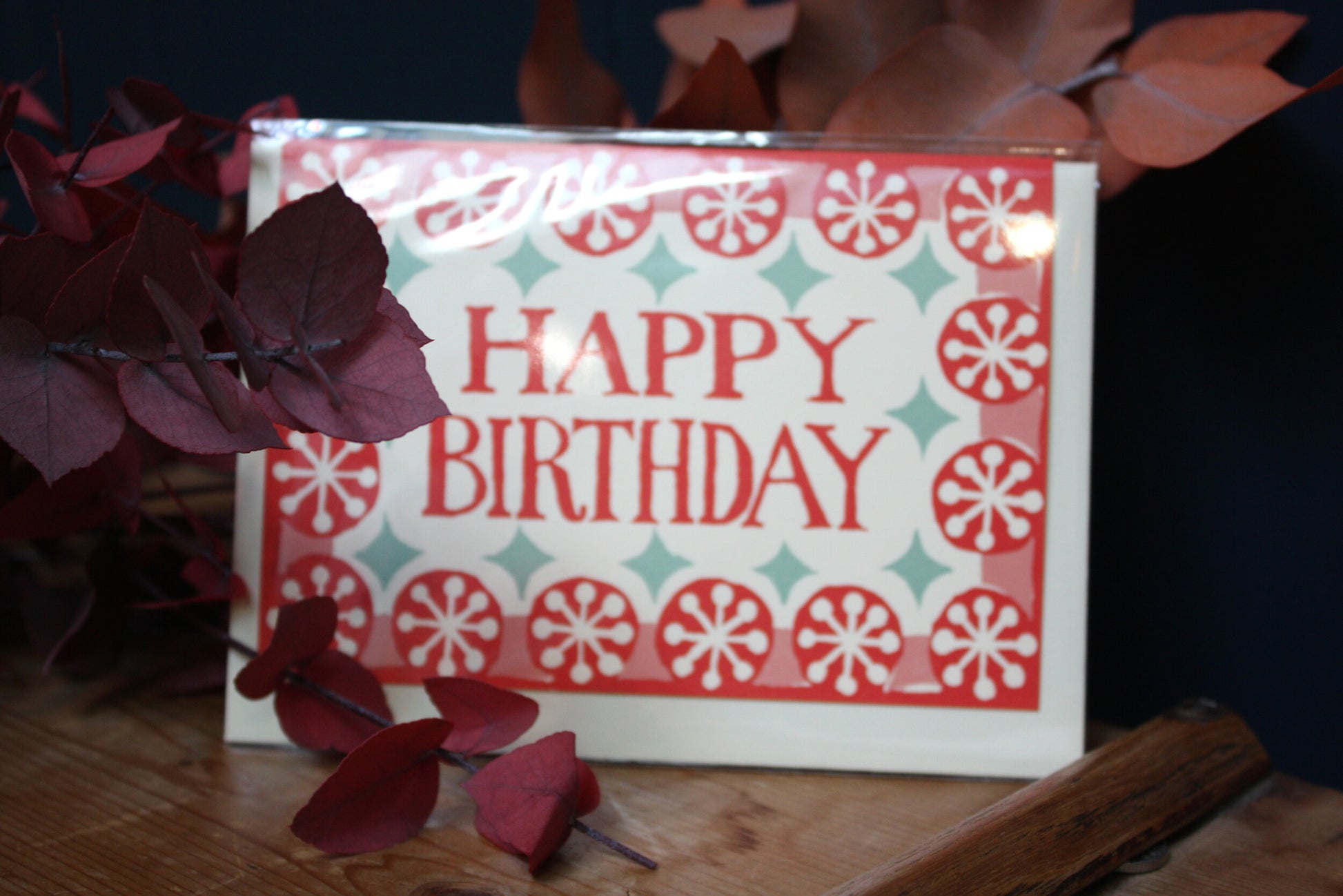 Happy Birthday card - coral & pink - The Bristol Artisan Handmade Sustainable Gifts and Homewares.