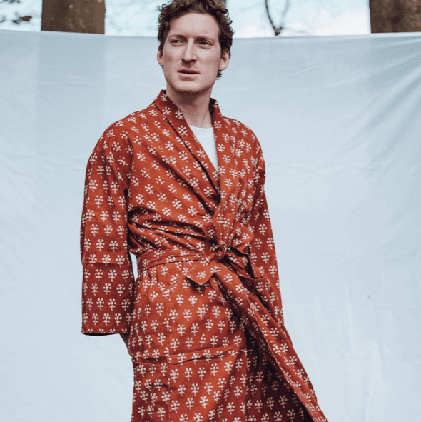 Tulsi Robe - Block printed naturally dyed - Rust red - unisex - The Bristol Artisan Handmade Sustainable Gifts and Homewares.