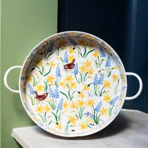 Large Daffodil & Blue Tit Tin Tray with Handles - THE BRISTOL ARTISAN