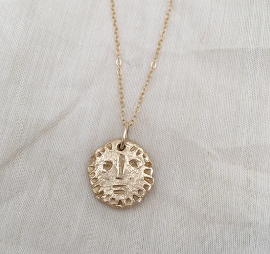 REYA Sun Face Reversible Small Coin Necklace Solid Bronze - The Bristol Artisan Handmade Sustainable Gifts and Homewares.