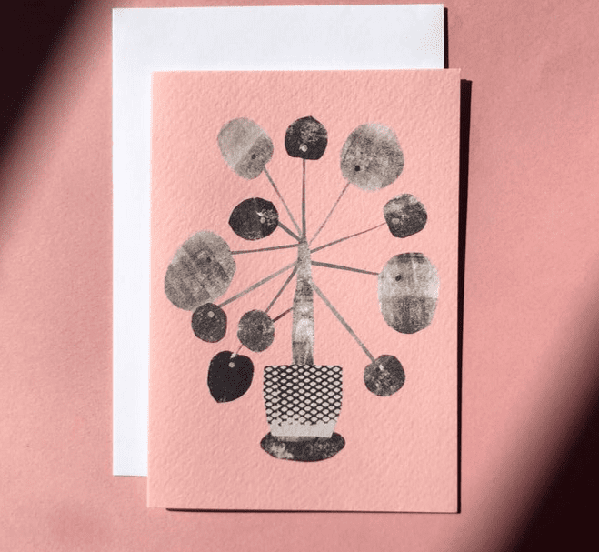 Pink pilea card - The Bristol Artisan Handmade Sustainable Gifts and Homewares.