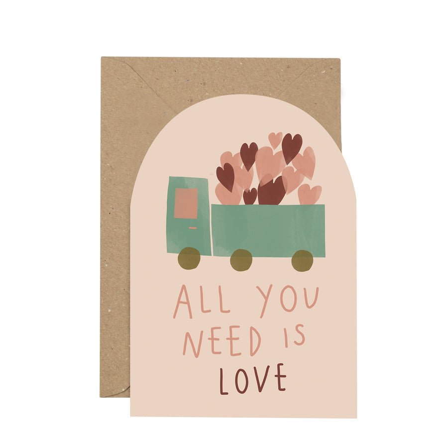 'All you need is love' curved greetings card. - The Bristol Artisan Handmade Sustainable Gifts and Homewares.