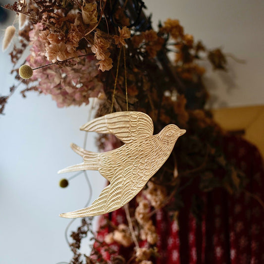 Antique Brass Embossed Hanging Dove Decoration - THE BRISTOL ARTISAN