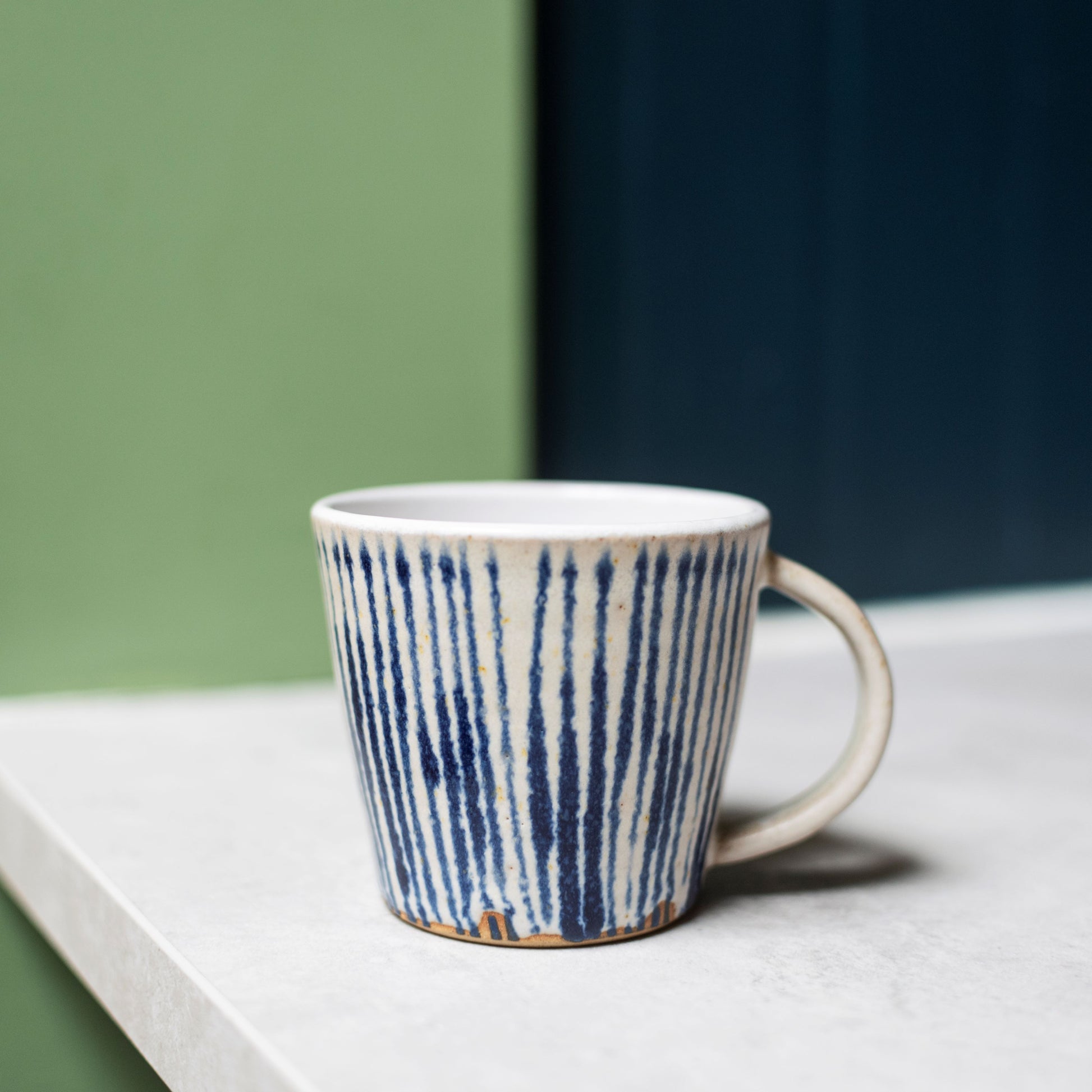 Dolomite glaze blue stripe mug - The Bristol Artisan Handmade Sustainable Gifts and Homewares.