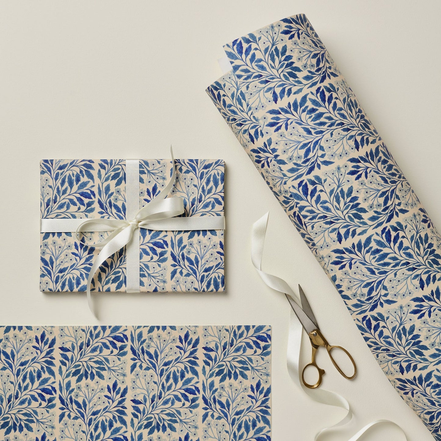 Gift Wrap - Blue Flora Patterned - The Bristol Artisan Handmade Sustainable Gifts and Homewares.