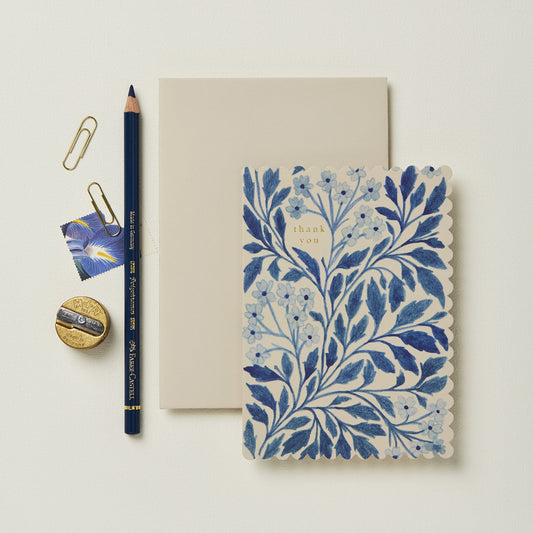 Blue Flora 'Thank you' Card - The Bristol Artisan Handmade Sustainable Gifts and Homewares.