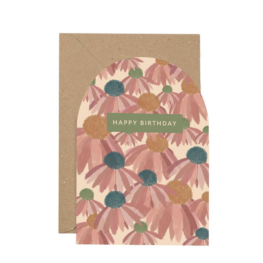 'Happy Birthday' Dahlia curved greetings card. - THE BRISTOL ARTISAN