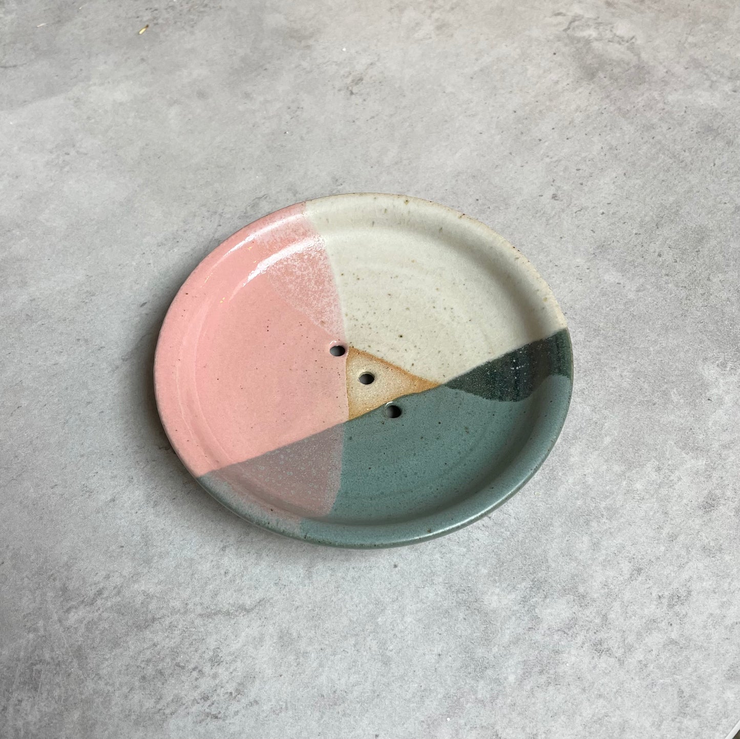 Bristol Trio Glaze Soap Dish - Jade & pink - The Bristol Artisan Handmade Sustainable Gifts and Homewares.