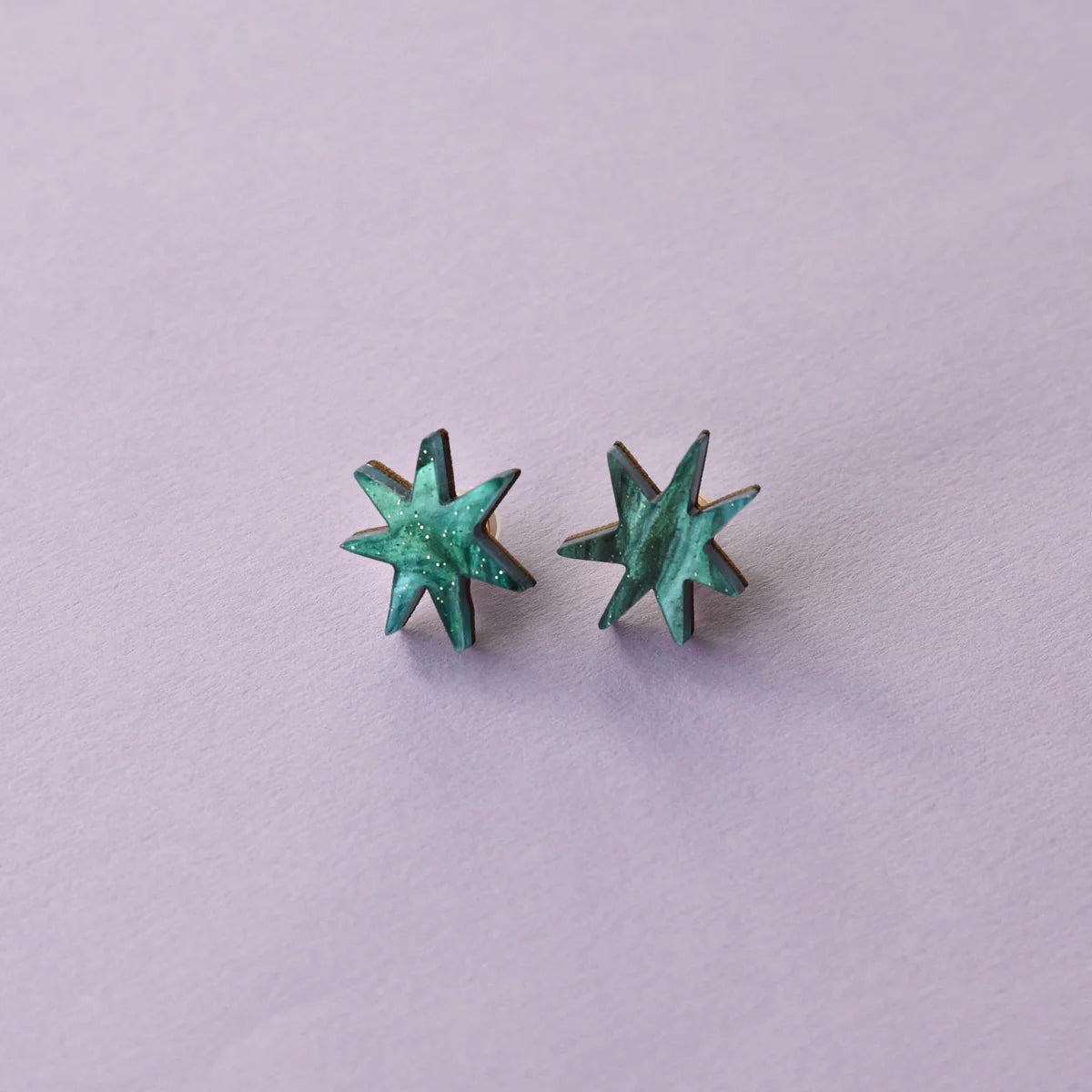 Hand drawn Star studs in marble teal - The Bristol Artisan Handmade Sustainable Gifts and Homewares.