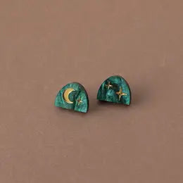 Moon rising arc studs teal - The Bristol Artisan Handmade Sustainable Gifts and Homewares.