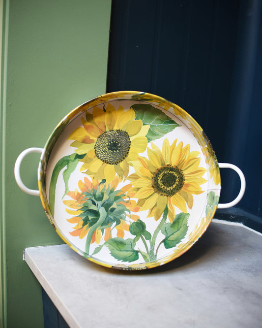 Large Sunflower Tin Tray with handles - The Bristol Artisan Handmade Sustainable Gifts and Homewares.
