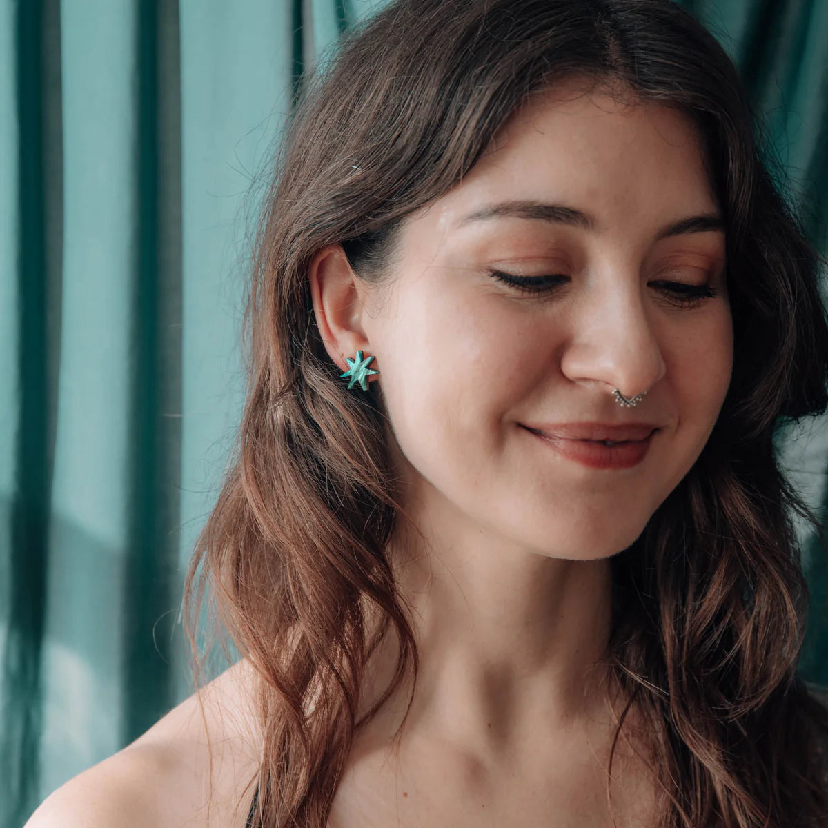 Hand drawn Star studs in marble teal - The Bristol Artisan Handmade Sustainable Gifts and Homewares.
