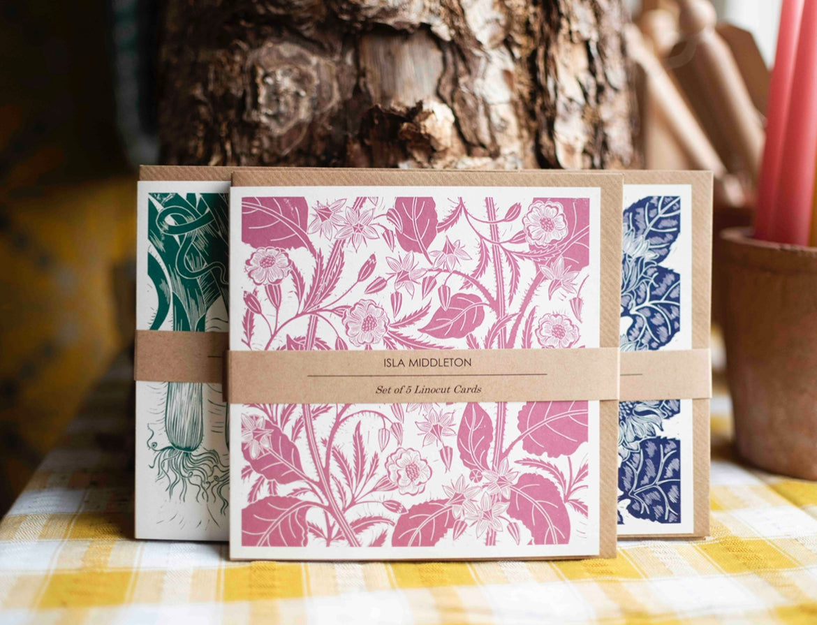Gardeners linocut design card pack of 5 - The Bristol Artisan Handmade Sustainable Gifts and Homewares.