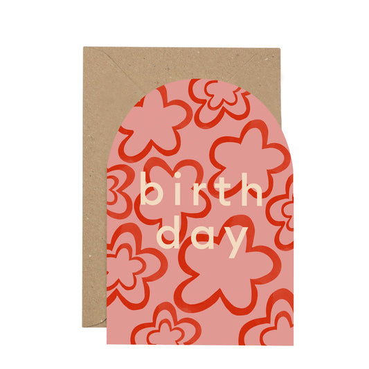 “Birthday” pink curved card - THE BRISTOL ARTISAN