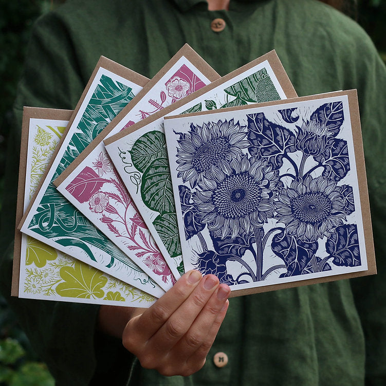Gardeners linocut design card pack of 5 - The Bristol Artisan Handmade Sustainable Gifts and Homewares.