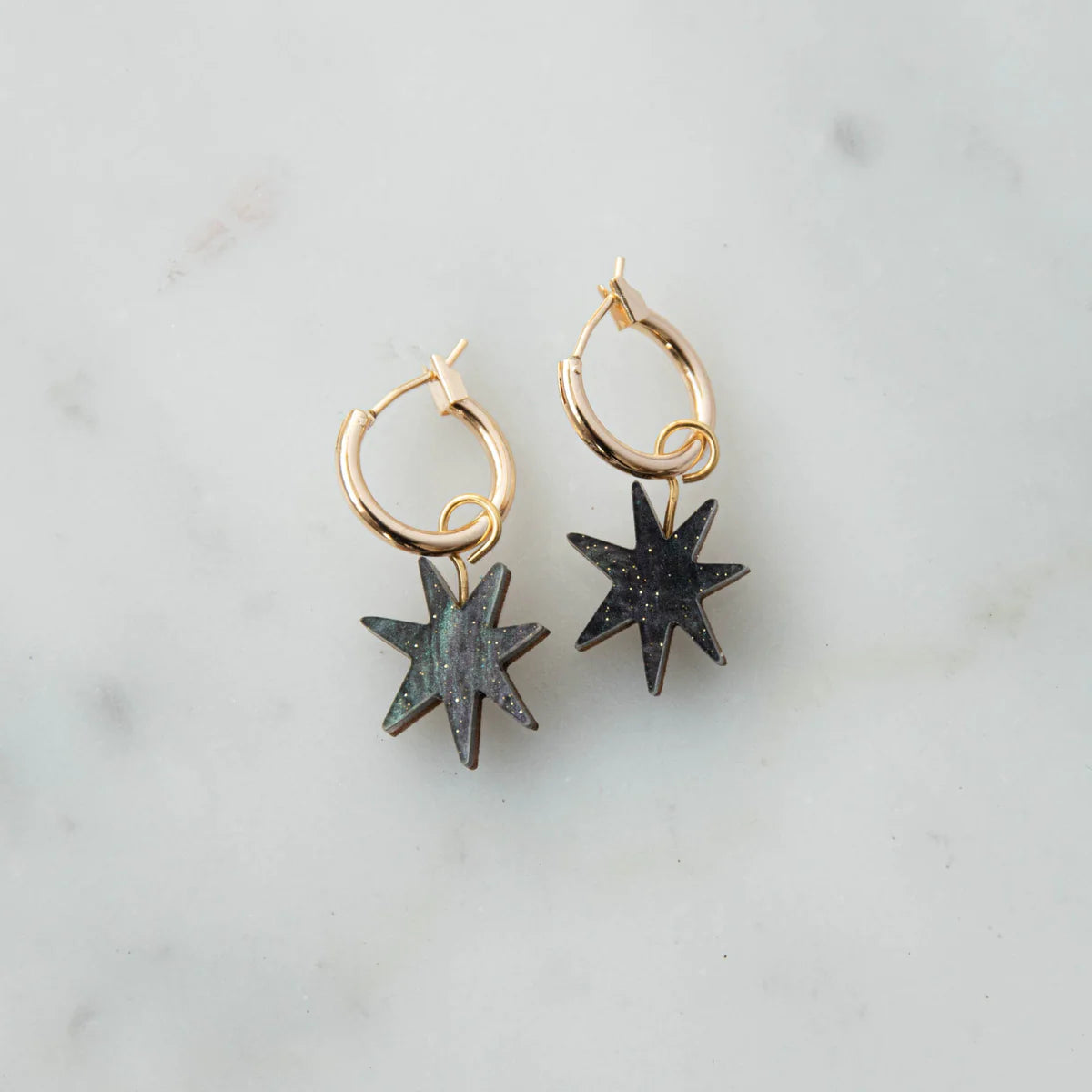 Hand drawn Star Hoops in smoke black - The Bristol Artisan Handmade Sustainable Gifts and Homewares.