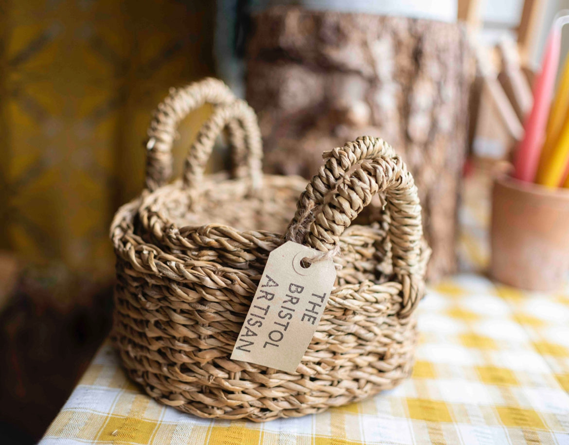 Set of two round basket with handles - The Bristol Artisan Handmade Sustainable Gifts and Homewares.