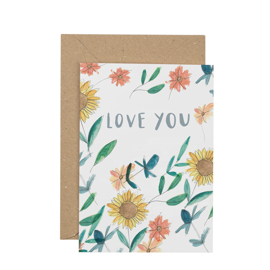 Sunflower Love You greetings card - The Bristol Artisan Handmade Sustainable Gifts and Homewares.