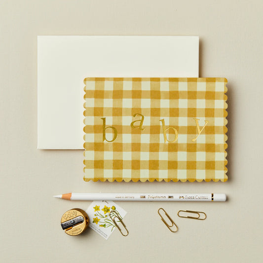 Mustard Gingham ‘Baby’ Card - The Bristol Artisan Handmade Sustainable Gifts and Homewares.