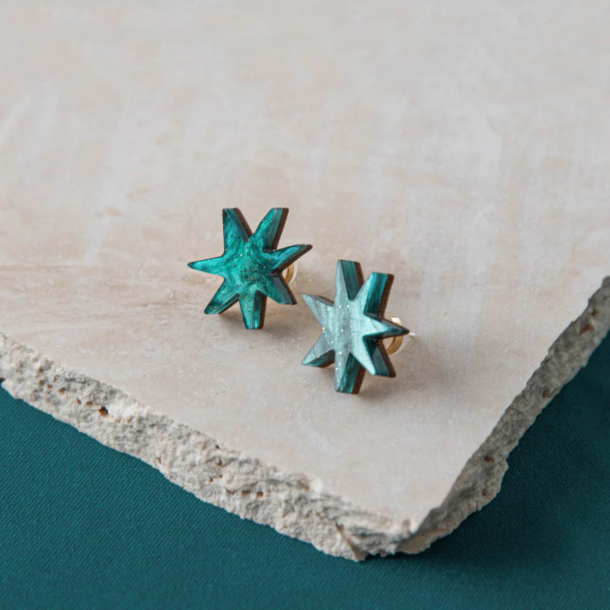 Hand drawn Star studs in marble teal - The Bristol Artisan Handmade Sustainable Gifts and Homewares.