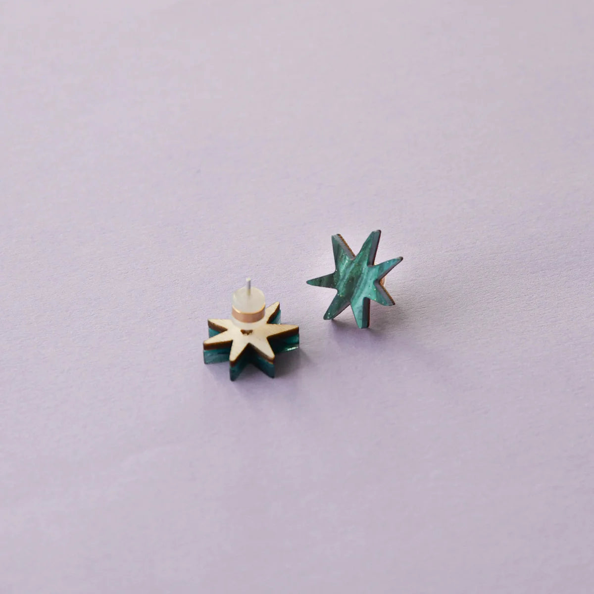 Hand drawn Star studs in marble teal - The Bristol Artisan Handmade Sustainable Gifts and Homewares.