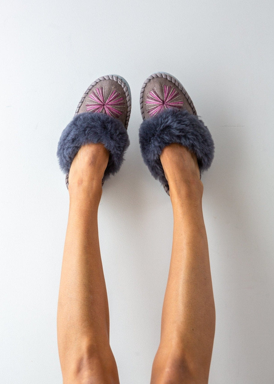 Pink Urchin backless Sheepskin Mules Slippers - THE BRISTOL ARTISAN