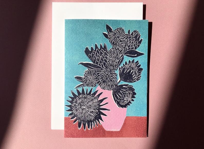 still life pink vase card - The Bristol Artisan Handmade Sustainable Gifts and Homewares.