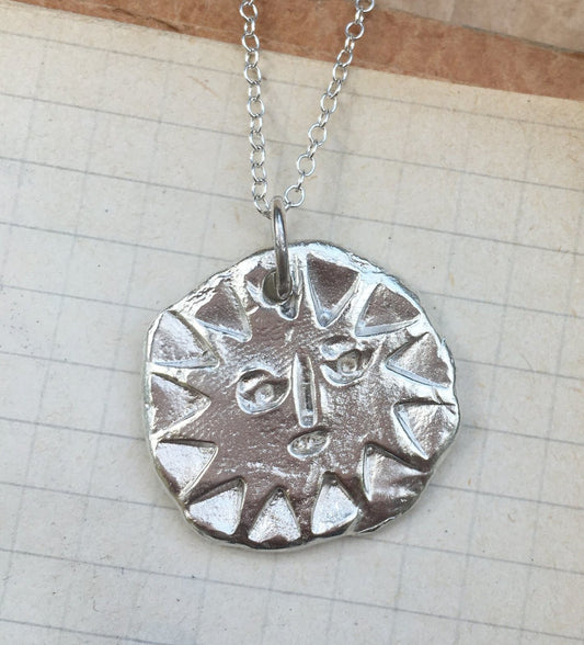 THEIA Sun Face Medium Coin Necklace Silver - The Bristol Artisan Handmade Sustainable Gifts and Homewares.