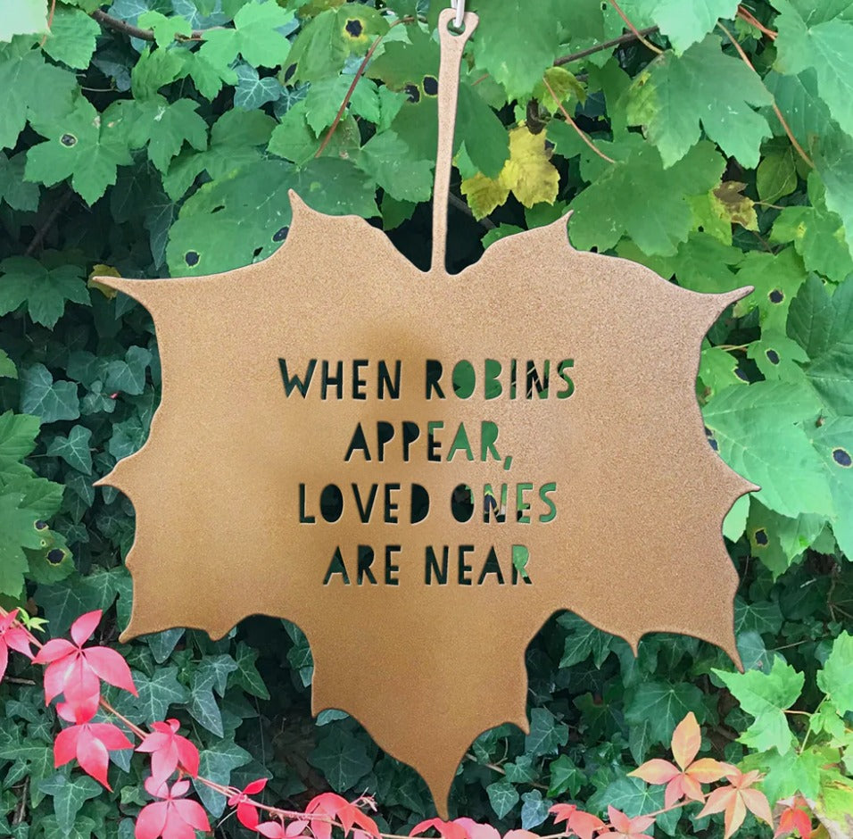 Leaf Quote Hanging Decoration - When Robins appear loved ones are near... - The Bristol Artisan Handmade Sustainable Gifts and Homewares.