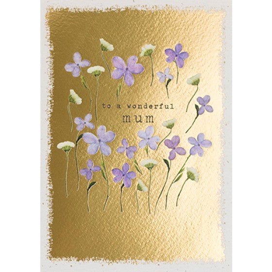 'Wonderful Mum' Birthday Card Gold Pressed Flowers card - THE BRISTOL ARTISAN